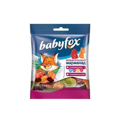 «BabyFox», мармелад жевательный с соком ягод и фруктов, 30 г