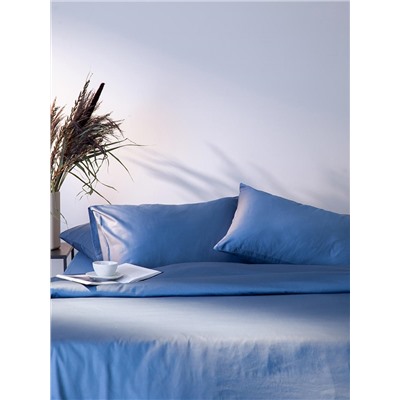 Простыня из премиального сатина джинсово-синего цвета из коллекции Essential, 180х270 см