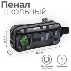 Пенал мягкий 2 отделения, 100 х 200 х 70 мм, объёмный, боковой карман, с ручкой, Calligrata, "Пиксельный мир"