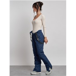 Полукомбинезон утепленный женский зимний горнолыжный темно-синего цвета 7601TS