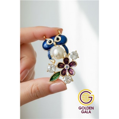 Брошь совушка с жемчугом БР4/1