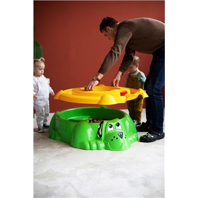 Песочница KIDS  Собачка с крышкой 432
                        зеленый / желтый