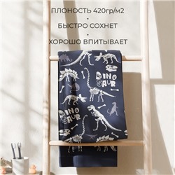 Полотенце махровое Этель Dinosaur, 70×130 см, 100% хлопок, 420 г/м², сине-белое