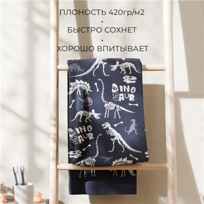Полотенце махровое Этель Dinosaur, 70×130 см, 100% хлопок, 420 г/м², сине-белое