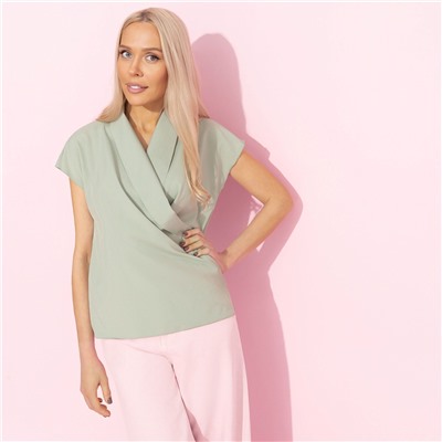 Блуза с драпировкой на запах, На пике изящества (зеленый)