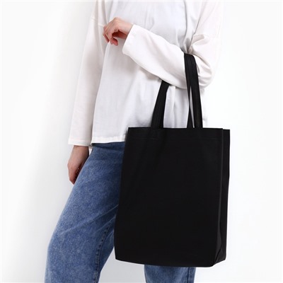 Шопер, 42×10×30 см, однотонный, без подклада, цвет чёрный