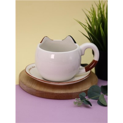 Керамический чайный набор (кружка+блюдце) «Mr. Purr», 430 ml