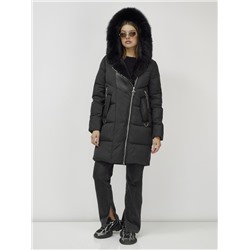 Куртка женская зимняя с мехом енот премиум класса черного цвета 3132Ch