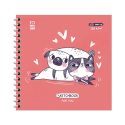 Скетчбук 60л., 150*150 MESHU "Амурная история", на гребне, выб.лак, soft-touch, 120г/м2