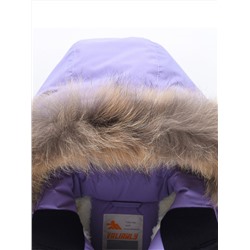 Парка зимняя подростковая для девочки с капюшоном и мехом фиолетового цвета 9532F