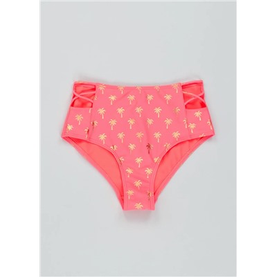 Metallic Palm Print High Waist Bikini Bottoms