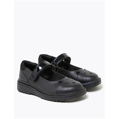 Kids' Leather Mary Jane Cat School Shoes (8 Small - 1 Large)