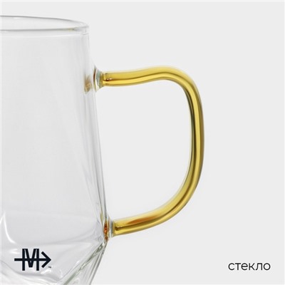 Кружка Magistro «Льдинка», 320 мл, 11×9×9.5 см, стекло, золотистая ручка, прозрачная