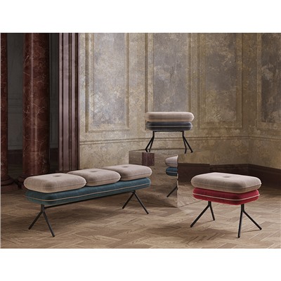 Пуф Pea, велюр, бежевый/темно-серый