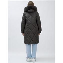 Пальто женское зимние с мехом песец люкс класса темно-серого цвета 1316TC