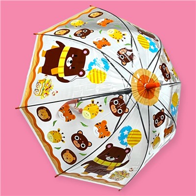 Зонт-трость детский прозрачный с рисунком полуавтомат Арт 603/3