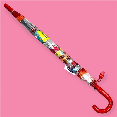 Зонт-трость детский прозрачный с рисунком полуавтомат Арт 603/1