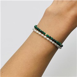 Радуга Самоцветов Браслет двойной из Малахита и Жемчуга
