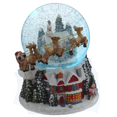 Фигурка декор в стекл шаре "Дом и Дед Мороз", (подсвет,муз, вьюга 3хАА н/п), D 11 см, L16 W16 H16 см