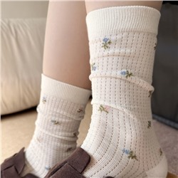 Summer thin socks for women's mid-tube, silk floral boneless pile socks, Miu-style ballet style mesh breathable stockings