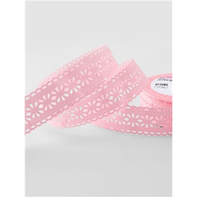 Лента декоративная, репсовая, ажурная, 25 мм, 9.1±0.5 м, розовая