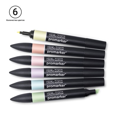 Набор художественных маркеров двухсторонних Winsor&Newton "Pro", пулевидный/скошенный, 2мм/7мм, 06цв., пастельные оттенки