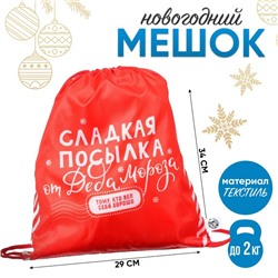 Новогодний мешок под сладости 290×340 мм, «Сладкая посылка от Деда Мороза» (мягкий полиэстер плотностью 210D)