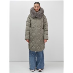 Пальто зимнее утепленное с мехом и капюшоном тренд коричневого цвета 7753K