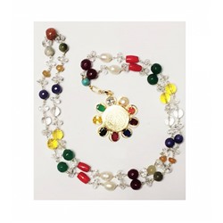 Чётки Навратан для Наваграха Шанти с кулоном, Original Navratan Mala For Navgreh Shanti With Pendant, произв. Kalyan Puja