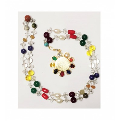 Чётки Навратан для Наваграха Шанти с кулоном, Original Navratan Mala For Navgreh Shanti With Pendant, произв. Kalyan Puja