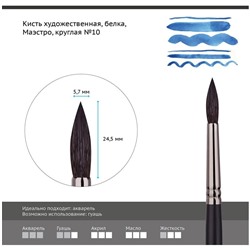Кисть художественная белка Гамма "Маэстро", круглая №10