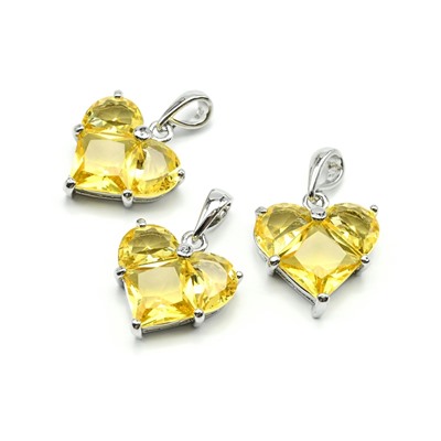Подвеска Сердце 13,5*14мм серебристая, цв.цитрин