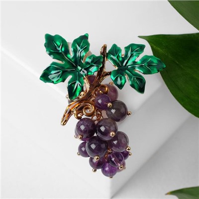 Брошь «Аметист» виноград, подвижные бусины, зелёно-фиолетовая в золоте