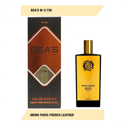 Парфюм Beas Memo Paris French Leather unisex U738 10 ml, Парфюм унисекс Beas U738 создан по мотивам аромата Memo Paris French Leather