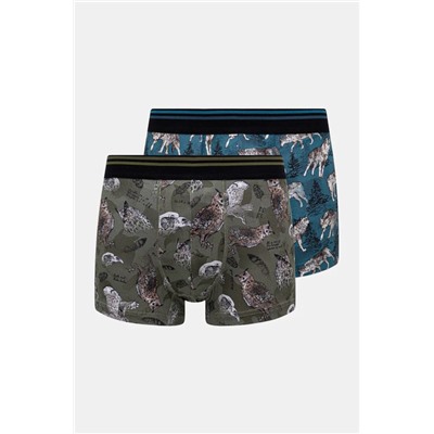 Bokserki bawełniane męskie z domieszką elastanu z motywem zwierzęcym (2-pack) kolor multicolor