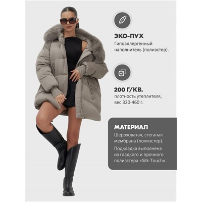 Куртка зимняя женская с мехом и капюшоном тренд светло-коричневого цвета 7737SK