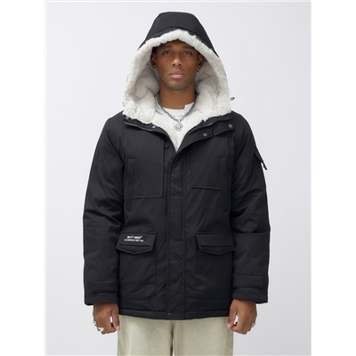 Парка мужская зимняя удлиненная с мехом черного цвета 8751Ch