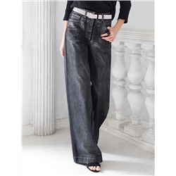 Джинсы трубы из эластичного денима с металлизированным покрытием