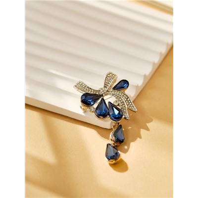 Брошь «Цветочная роса» с бантом, бело-синяя в серебре