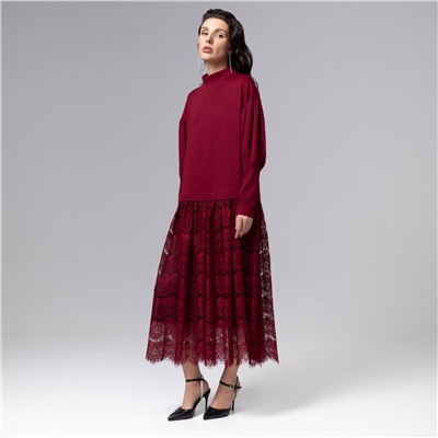 Платье комбинированное с кружевом, История в кружевах (бордо)