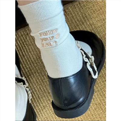 Autumn goods, cotton knee socks, with embroidery, mid-length