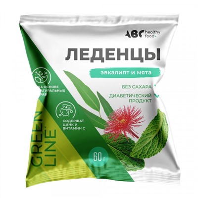 Леденцы ABC Healthy Food Эвкалипт и перечная мята (на основе трав с витамином С) 60 g
