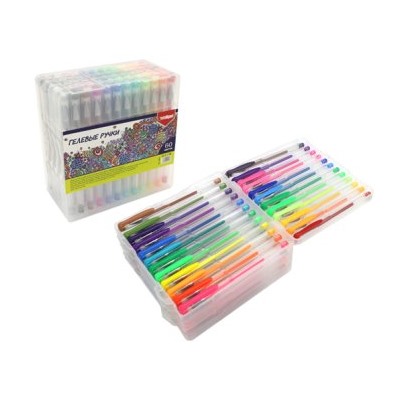 Набор ручек гелевых-60 цв. CW-8  INTELLIGENT (неон, пастель, металлик, блестки) прозрачный корпус, в