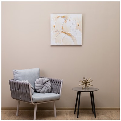 КАРТИНА "АБСТРАКЦИЯ ЗОЛОТО НА БЕЛОМ" 60Х60Х3 СМ