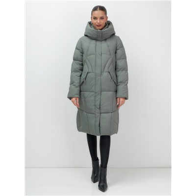 Пальто зимнее утепленное с капюшоном женское цвета хаки 7709Kh