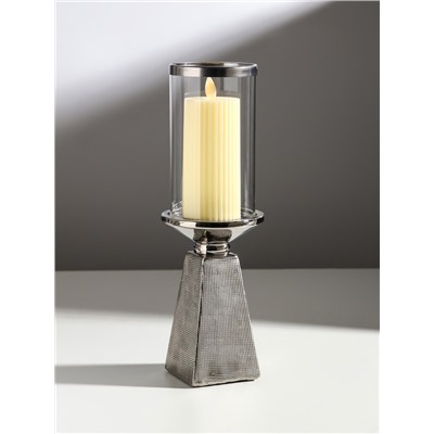 Подсвечник на 1 свечу «Буэно», керамика, стекло, d=7.5 см, серебро, 9.5×9.5×29.5 см