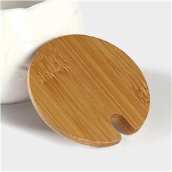 Сахарница с ложкой на бамбуковой подставке BellaTenero, 350 мл, фарфор, белая