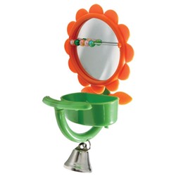 Зеркало для птиц Triol с бусинами и кормушкой, 7.5×15 см, микс цветов