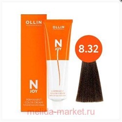 OLLIN "N-JOY" 8/32 – светло-русый золотисто-фиолетовый, перманентная крем-краска для волос 100мл