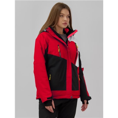 Горнолыжная куртка женская зимняя красного цвета 7081Kr